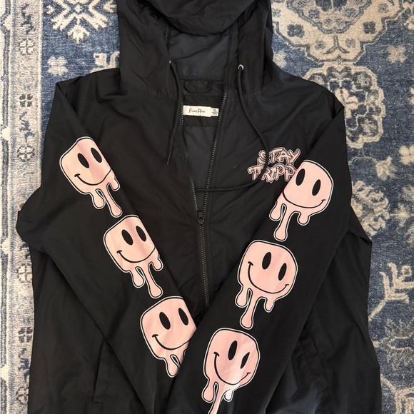 Stay Trippy Black and Pink Women's Windbreaker - Picture 1 of 2